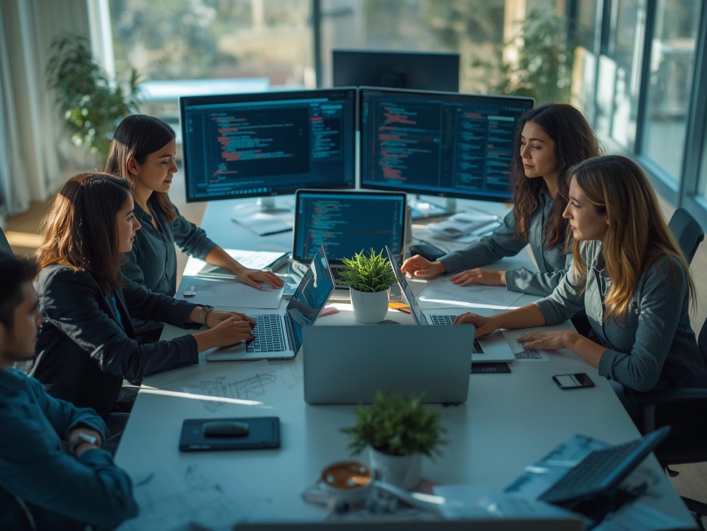 Professional software development team collaborating at Exaltation Technologies